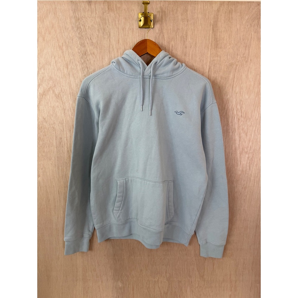 Hollister California Mens Medium Light Blue Fleece Pullover Hoodie Seagull Logo